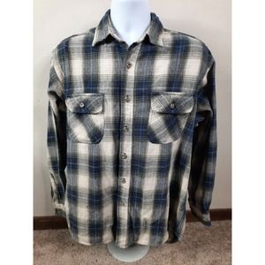 T4F Field n Stream Thick Heavy Flannel Men's Large Blue Beige Plaid